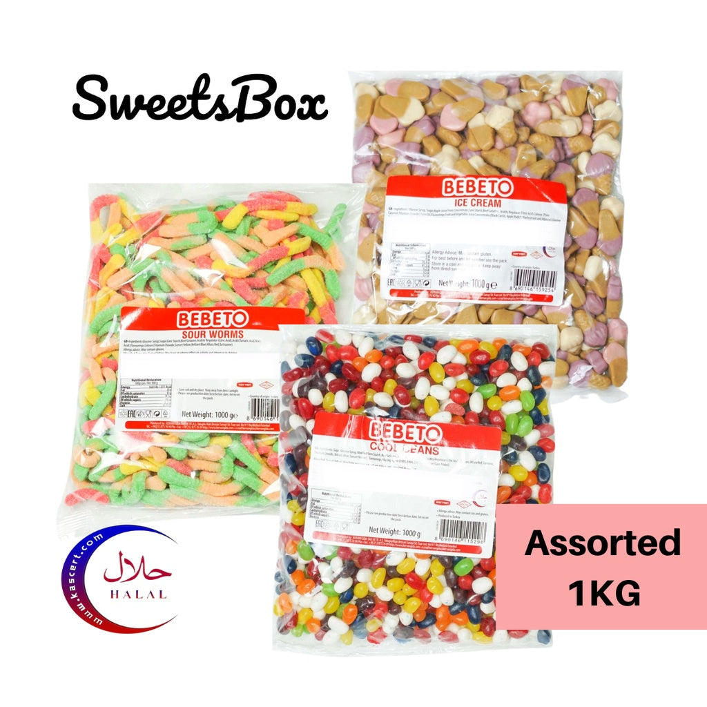 Bebeto Assorted Halal Gummy Candy 1kg - Tasty Halal Candy Gummy Gula-Gula Masam Manis Snack Family Pack